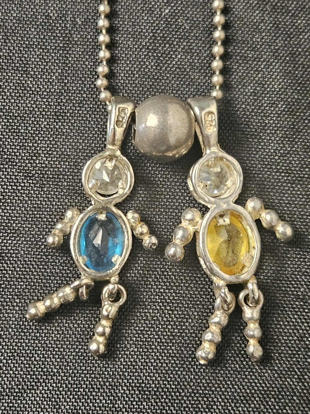 925 Sterling Silver Blue and Yellow Gem Kids Birthstone Charms Pendant Necklace